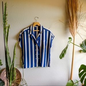 Stripes! Silky button up blouse.